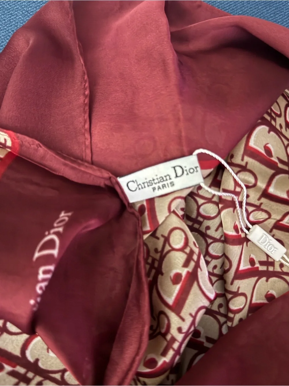 Christian Dior monogram Oblique Silk Scarf, Pink Burgundy wrap Long Scarf new